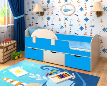 Кровать Малыш-мини с бортиком Дуб молочный/Голубой в Кожурле - kozhurla.mebel54.com | фото