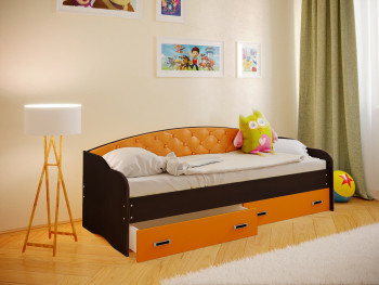 Кровать Софа-7 с мягкой спинкой (800х2000) Венге/Оранжевый в Кожурле - kozhurla.mebel54.com | фото