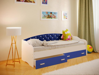 Кровать Софа-8 с мягкой спинкой со стразами (900х2000) Белый/Синий в Кожурле - kozhurla.mebel54.com | фото