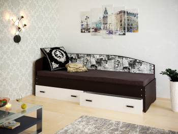 Кровать Софа-9 с мягкой спинкой с рисунком Милана (900х1900) Венге/Белый в Кожурле - kozhurla.mebel54.com | фото