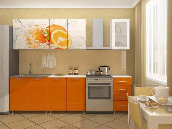 Кухонный гарнитур 1,6м Апельсин (Белый/Оранжевый металлик/Фотопечать апельсин) в Кожурле - kozhurla.mebel54.com | фото