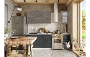 Кухонный гарнитур Нувель 1800мм белый/бетон коричневый/бетон черный в Кожурле - kozhurla.mebel54.com | фото