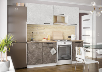 Кухонный гарнитур Нувель 2100мм белый/бетон коричневый в Кожурле - kozhurla.mebel54.com | фото