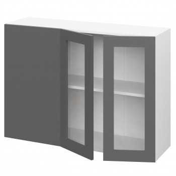 Норд ШВУПС 1000 Шкаф верхний угловой со стеклом (Софт черный/корпус Белый) в Кожурле - kozhurla.mebel54.com | фото