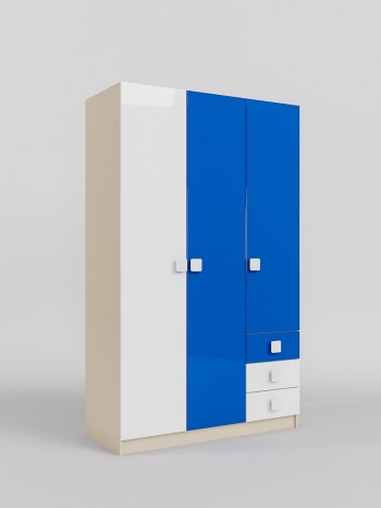 Шкаф 3-х створчатый с ящиками Скай люкс (Синий/Белый/корпус Клен) в Кожурле - kozhurla.mebel54.com | фото