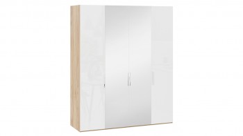 Шкаф комбинированный с 2 глухими и 2 зеркальными дверями «Эмбер» Яблоня Беллуно/Белый глянец в Кожурле - kozhurla.mebel54.com | фото