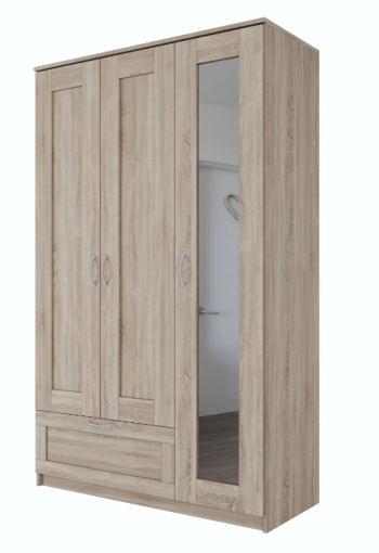 Шкаф трехдверный Сириус с зеркалом и 1 ящиком дуб сонома в Кожурле - kozhurla.mebel54.com | фото